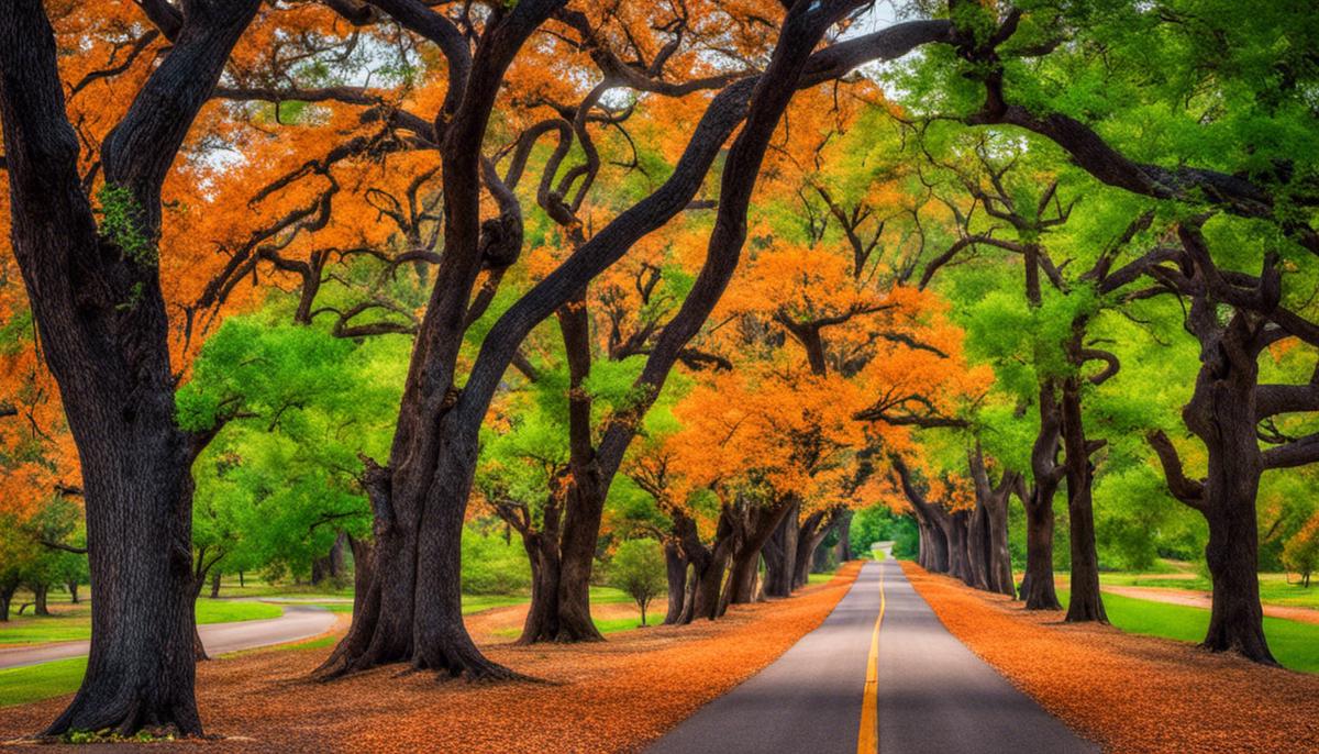 a vibrant image showcasing different species of fast-growing trees in texas.